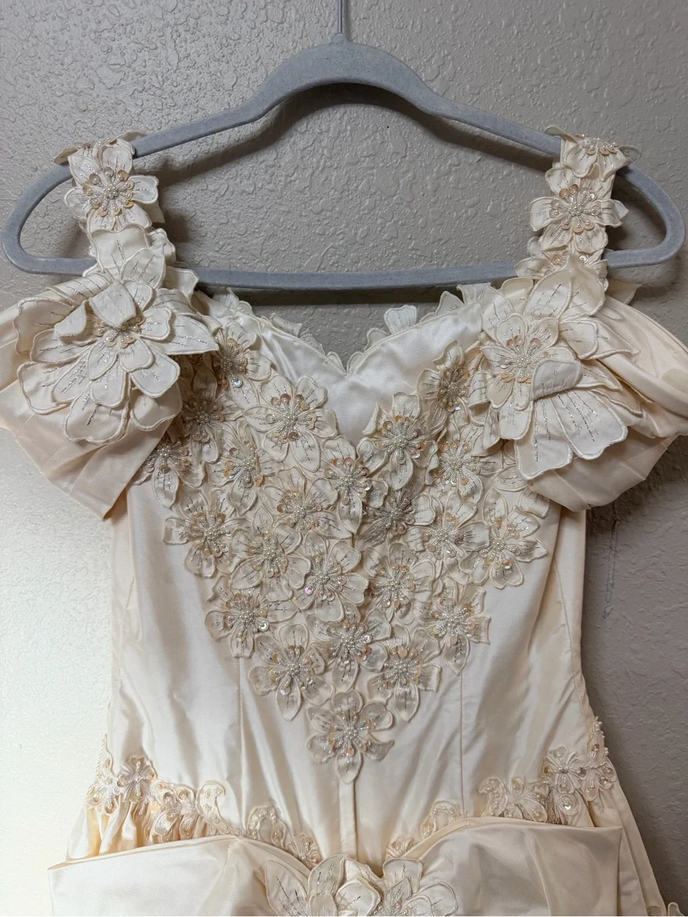 Vintage 100% Silk Wedding Dress Size 10 Romantic Princess Floral Beaded